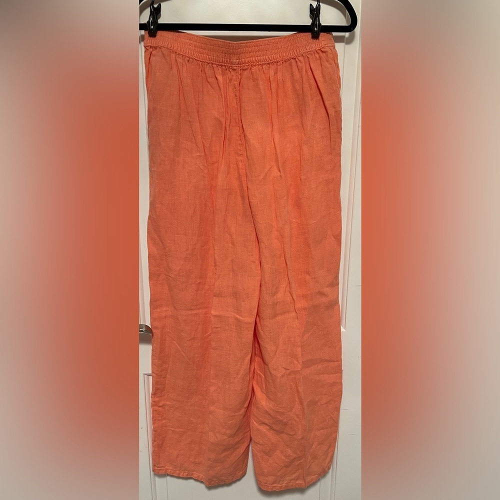 Cynthia Rowley 100% Linen Wide Leg Palazzo Pants Orange High Rise Bohemian Large - Picture 4 of 7